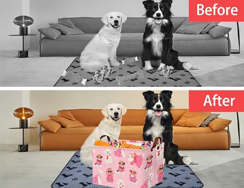 Pink Dog Toy Basket Collapsible Puppy Bin Storage Organizer Large Pet Box With Handles (Girl Dog) - color: Pink Dog
