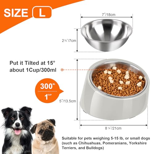 Tilted Dog Bowl Non-Slip & Non-Spill Pet Feeder with Elevated Detachable Melamine Stand, Easy to Get Food Dog Dish, L/300ml White - color: White, size: Large(300ml)