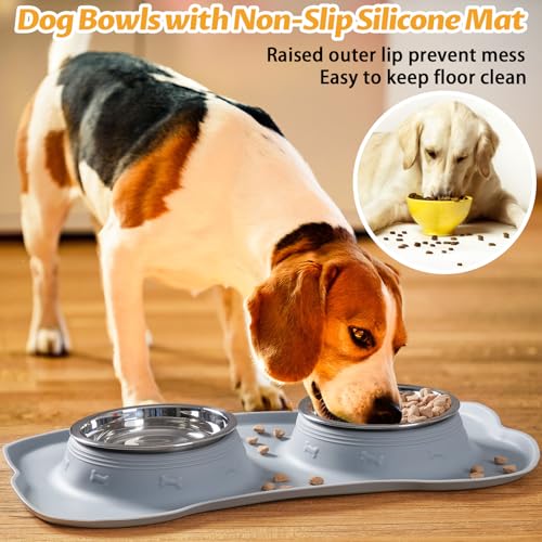 Hubulk Pet Dog Bowls 2 Stainless Steel with No Spill Non-Skid Silicone Mat + Pet Food Scoop Water and Food Feeder Bowls for Feeding Small Medium Large Dogs Cats Puppies ( Gray) - color: Gray, size: Small
