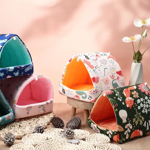 Ripeng 6 Pcs Guinea Pig Hideout Guinea Pig Bed House Rabbit Tunnel Washable Small House Cage Accessories for Hedgehog Mouse Chinchillas Hamster Ferrets Bearded Rats(7.9inch Night in the Forest) - style: 7.9Inch Night in the Forest