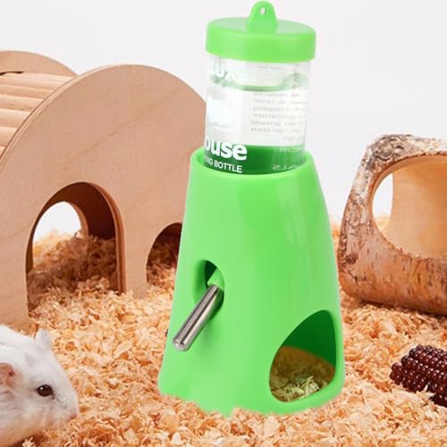 Hypeety Hamster Cage Drinking Water Bottle Parrot Mice Rat Gerbils Water Feeder Bowl 1Pcs 80ml (Green,80ml) | Leak-proof stainless steel nozzle, 2-in-1 with hideout , automatic feeder for hamsters/gerbils/mice, 2.71 fl oz/80ml, green - color: Green