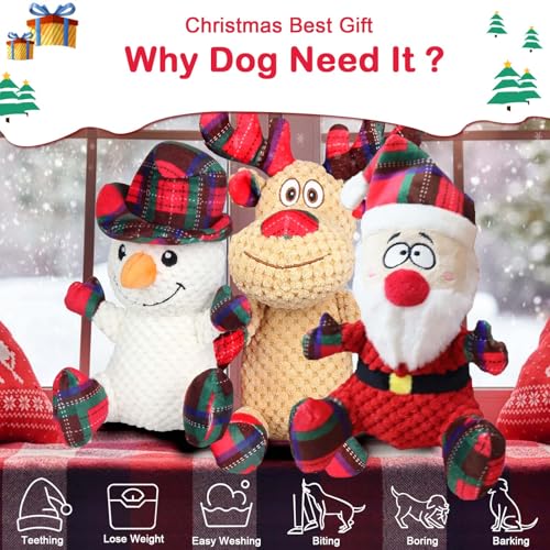 3 Pack Dog Christmas Squeak Toys, Plush Squeaky Medium & Small Dog Chew Toys, Stuffed Squeaky Toys for Dogs Puppy - Funny Cute Dog for Dog Birthday - color: christmas red