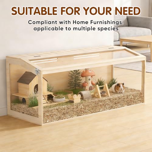 Wooden Hamster Cage, 48inch Large Hamster Enclosure with Openable Top & Stabilized Acrylic for Small Animals, Guinea Pig, Rabbit, Rat, 48" L x 20''W x 20''H Hamster Habitat with Multi-Vent - size: 48.0"L x 20.0"W x 20.0"H