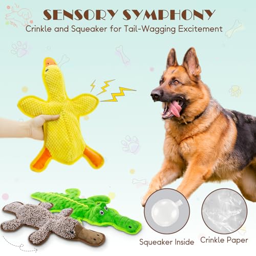 No Stuffing Dog Squeak Toys, 3 Pack Chew Toys for Small to Large Puppies | Durable Puppy Teething Toys, Interactive to Keep Pets Busy, Toss Fetch Tug Play, Best Birthday Gift - color: Yellow&Coffee&Green