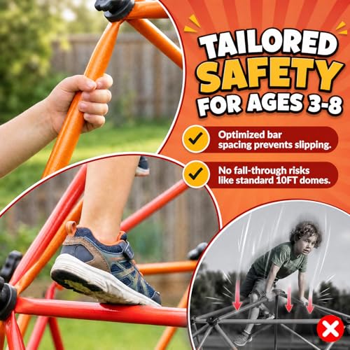 6FT Climbing Dome for Kids, Jungle Gym for Indoor and Outdoor, Geometric Dome Climber Supporting 440 Lbs Anti-Rust Metal Play Structure, Kids Gift Toys, ASTM Approved, Red & Orange - color: Orange & Red