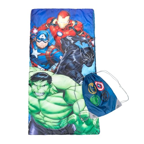 Jay Franco Marvel Avengers Battle Formation Slumber Sack - Cozy & Warm Kids Lightweight Slumber Bag/Sleeping Bag - Featuring Captain America, Iron Man, Black Panther, & Hulk - color: Multi - Avengers