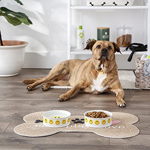 Bone Dry Ceramic Food Bowls, Non-Slip & Dishwasher Safe, Medium Set, 6x2, Smiley Face, 2 Count - color: Smiley Face, size: Medium Set, 6x2"