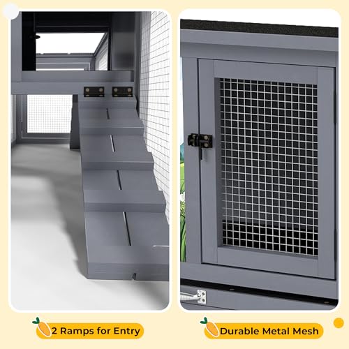 COZIWOW Outdoor Deluxe Rabbit Hutch Health Bundle: 95-Inch Large Cage & Smart Air Purifier for Rabbits, Chickens, and Small Animals - color: Gray White