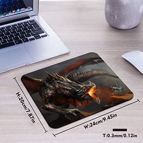 Epic Knight vs Fire Dragon Battle Mouse Pad, Fantasy Medieval Art Desk Mat | Dark Mythical Scene Graphic, 9.5 x 7.9 Inches, Anti-Slip Base, Cute Smooth Mousepad - color: Dark Brown