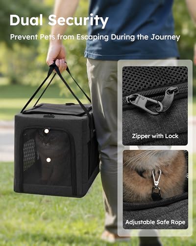 Pecute Cat Carrier, Portable Dog Carrier with Stable Structure, Dark Grey | Larger Space, 360° Ventilation & Comfort, Escape-Proof, for Travel / Car Trips / Vet Visits, Fits Cats up to 11 lbs - color: Dark Grey