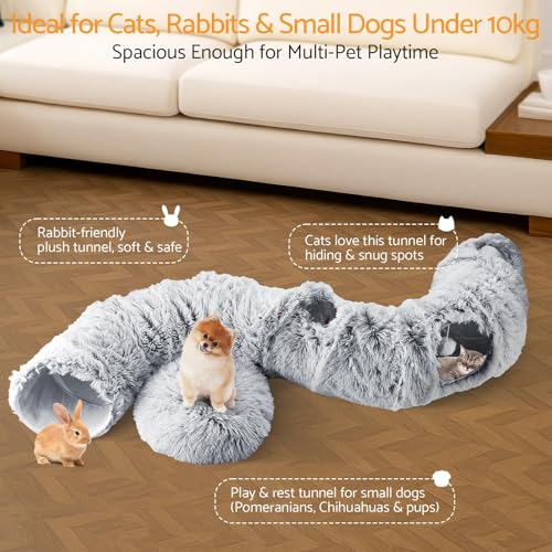 Cat Tunnel Cat Bed for Indoor Cats,Christmas Tree cat Tunnel 3-in-1 Foldable Plush Donut Tunnel with Washable Cushion, Peekaboo Cat Cave with Ears for Kittens, Puppy, Rabbit (Gray) - color: Gray