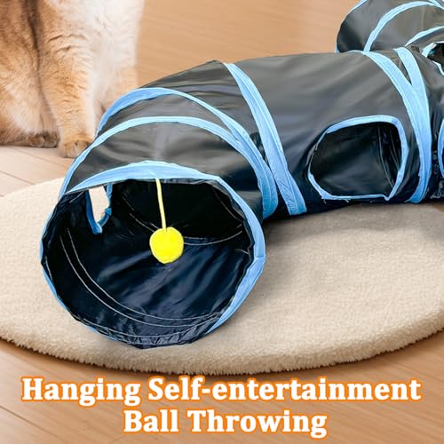 4-Way Large Cat Tunnel, H Shape Cat Tube Toy with Interactive Playing Balls, Peek Hole for Indoor Cats, Kitten, Kitty, Puppy, Rabbit (Black) - color: Black