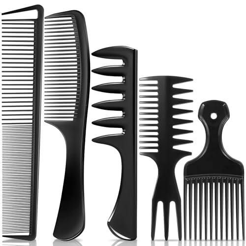 SALONSILK 5Pcs Combs for Men, Hair Pick Comb Set for Afro Black Mens Curls, Wide Tooth Medium Toothed Styling Dressing for Twist Detangler Natural Hair - color: Black-5 PCS