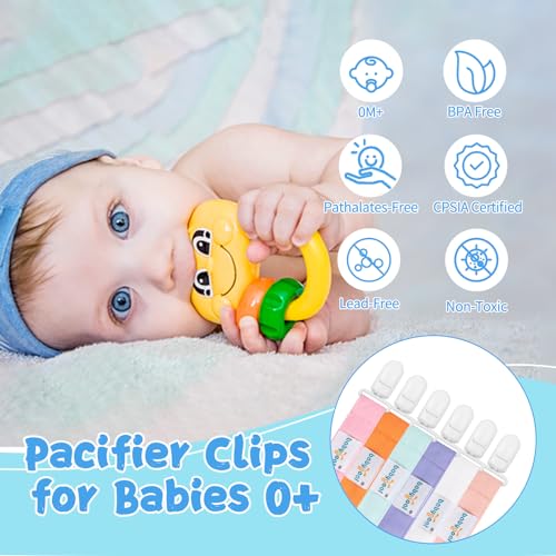 babygoal Pure Color Pacifier Clips, 6 Pack Binky Paci Holder Clips Leashes Fits for Most Baby Pacifiers and Binkies - color: Pure girl color