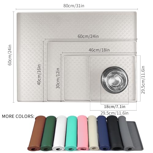 Ptlom Dog Food Mat Anti-Slip Bowl Mats for Food and Water, Waterproof Silicone Pet Placemat with High Raised Edges, Non-Slip Puppy Feeding Tray for Small, Medium Large Cats Dogs, Cream, 11.8"x11.8" - color: Cream, size: 11.8"L x 11.8"W