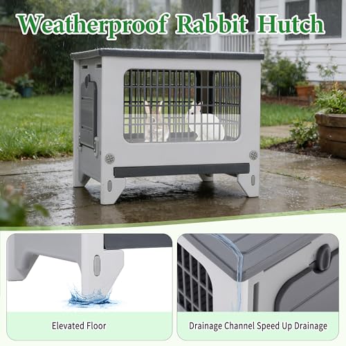 Rabbit Hutch Outdoor Indoor Plastic Waterproof Bunny Cage Enclosure | Chew-Proof Rabbit House Guinea Pig Cage Pet House for Small Animals, One Room - size: 20.8"L x 18.0"W x 17.5"H