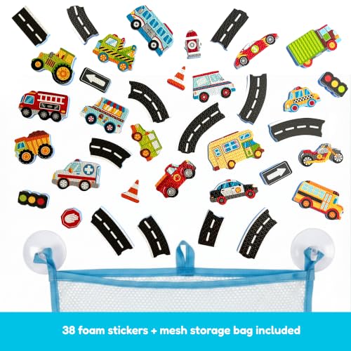 Alex Toys Foam Bath Stickers for Toddlers, 38-Piece Vehicle Tub Stickers Stick to Tub Wall - Foam Bath Toys for Kids Ages 1-3 Toddler Bath Toys for Boys Cars Trucks Bus, Mesh Storage Bag - style: BEEP BEEP