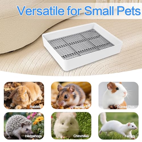 2 Pack Rabbit Litter Box with Grate, Large Shallow Bunny Litter Box Tray Plastic Guinea Pig Training Pan for Small Animals, Hamster, Hedgehog, Chinchillas, 14.5 x 11.6 x 2.5 Inch