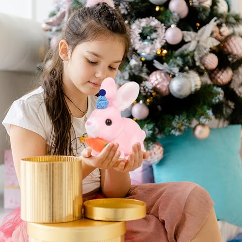 Easfan Bunny Plush Jumping Spotted Pink Rabbit with Hat Hopping Ears Nose Moving Educational Plush Toy Singing Shaking Glowing Interactive Toy Electric for Toddlers Kids - style: Bunny_Pink_Hat