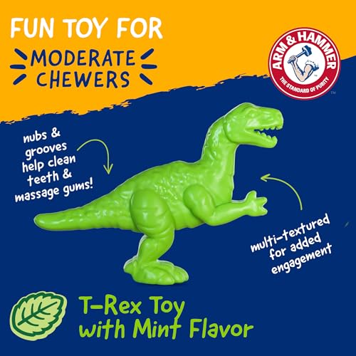 Arm & Hammer Nubbies T-Rex Dog Dental Chew Toy, Mint Flavor, 24-Pack | Nylon construction, baking soda infused, reduces plaque and tartar without brushing, moderate chewers - color: Green T-Rex, size: 24 Count