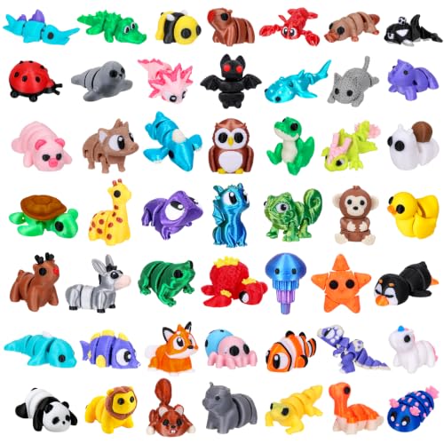 ywevyezc 52 Pcs 3D Printed Animals Set, Flexible Articulated Mini Sea Animal Figurines Fidget Toy Desk Pets, Ideal for Party Favors Birthday Gifts Office Desktop Home Decor - style: 52Pcs-3D Animals
