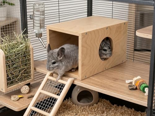 Chinchilla Natural Wood Hanging Tunnel Toys, Small Animals Tunnel Tube, Chinchilla Cage Accessories for Ferret Guinea Pig Rat Hiding and Resting (with Holes) - color: With Holes