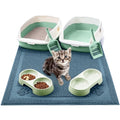 Sliner 7 Pcs Kitten Litter Box Starter Kit, 2 Plastic Small Kitty Litter Box Training Low Entry with Scoop, 2 Double Cat Bowl and Mat for Kitten Indoor(Green) - color: Green