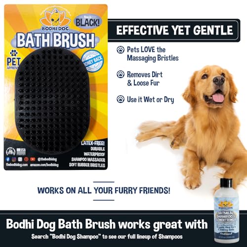 Bodhi Dog Shampoo Brush - Pet Grooming & Bath Supplies for Dogs and Cats - Bath Brush for Long & Short Hair - Premium Scrubber for Shower, Showerhead, Sprayer & Bathing (One Pack, Black) - color: Black, size: 1 Pack