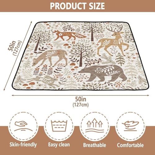 Baby Play Mat Woodland Fox Deer Trees Leaves 50 x 50 Playpen Mat Baby Play Mats for Floor Play Gym Crawling Mat Non-Slip Cushioned Baby Playmat for Infants, Babies, Toddlers - color: multi 13