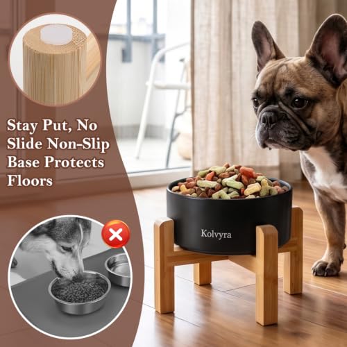 6" Elevated Ceramic Dog Bowl, Anti-Vomiting 23oz for Small Dogs | Premium Food-safe Ceramic with Anti-slip Wood Stand,Dishwasher Safe,Ergonomic Height Relieves Neck Strain,Black - color: Black, size: 6 in