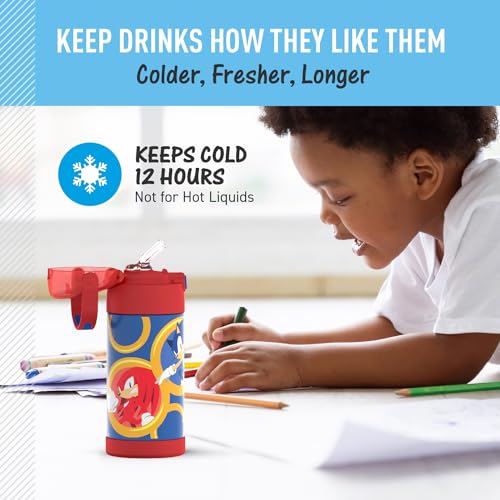 THERMOS FUNTAINER Water Bottle with Straw, 12oz, Sonic the Hedgehog | Kids Stainless Steel Insulated Water Bottle, Keeps Drinks Cold Longer for School & Play, BPA-Free - color: Sonic the Hedgehog, size: 12 Ounces