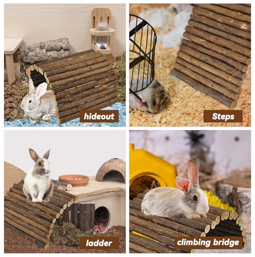 Large Wooden Rabbit Bridge Ladder,19.68 x 11.81 inches Flexible Bunny Tunnel Hideout House Hamster Natural Chew Toy Small Animal Climbing Ramp for Guinea Pig Chinchilla Rabbit Ferret Hedgehog