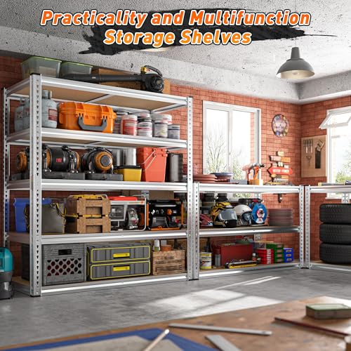 REIBII 2500LBS Garage Shelving,40"W Rust-Proof Storage Shelves For Basement | 5-Tier Metal Shelving,Waterproof,Adjustable Pantry Shelves,Resists Rust,for Closet Kitchen 40" W x 19.7''D x 72''H,Silver - size: 40"W x 19.7"D x 72"H