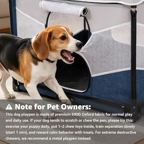 LOOBANI Small Dog Playpen, 32"x24"x22", Foldable & Portable, Blue | Puppy Cat Playpen Indoor, with Sturdy Steel Frame, Travel Dog Crate with Carry Bag, Removable Washable 690D Fabric Cover - color: Blue-Gray
