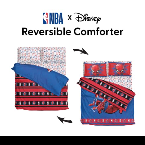 Northwest Marvel Spiderman Full Comforter Set 5 Piece Includes Reversible Comforter & Sheet Bedding Set Soft Fade Resistant Microfiber Officially Licensed - color: Spidey Drop Full