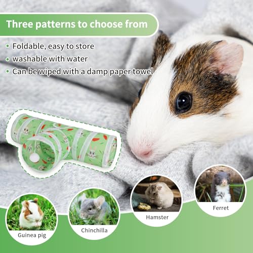 Rypet Guinea Pig Tunnel Hideout 3-Way Collapsible Small Pet Tubes, Green | 3 Way Design for Exploration, Collapsible for Easy Storage, Built-in Play Ball, Hiding & Resting for Hamsters Ferrets - color: Green