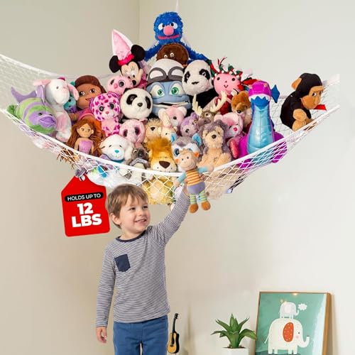 Stuffed Animal Hammock, Large | Corner Stuffed Animal Storage & Plushie Net | Toy Hammock for Stuffed Animals | Holds 12lbs | Easy Hang, All Hardware Included | White Bedroom Decor | by Lilly's Love - color: White, size: 1 Pack (L) - 67" x 47" x 47"