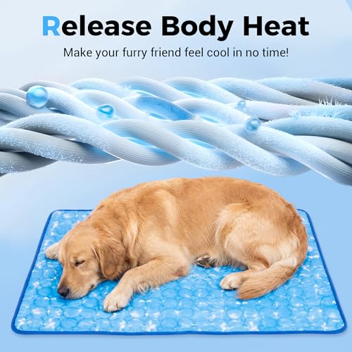 Dog Cooling Mat, Arc-Chill Cooling Fiber Self-Cooling Pad for Dogs - 28" x 22"Washable Non-Toxic Summer Pet Mat, Non-Slip Foldable Portable Soft Pad for Indoor Outdoor/Kennel Sofa Bed Floor Car - size: Large