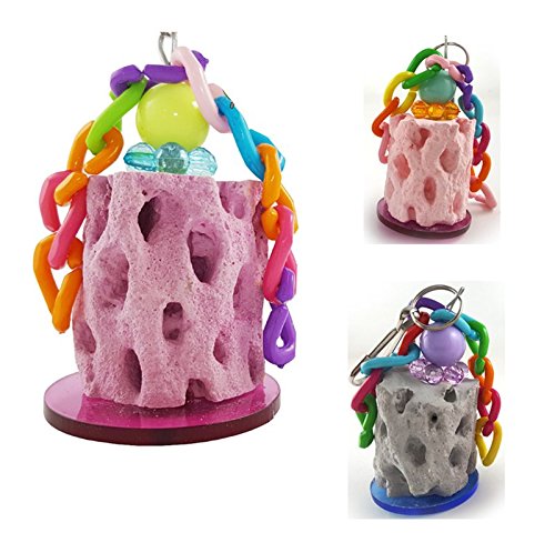 Hypeety Bird Beak Grinding Stone Cage Calcium Mineral Paw Grinding Block | Natural calcium stone, provides calcium and beak care, durable chew-proof, easy-hanging, for parrot/chinchilla/hamster, pink - color: Grinding Stone Pink