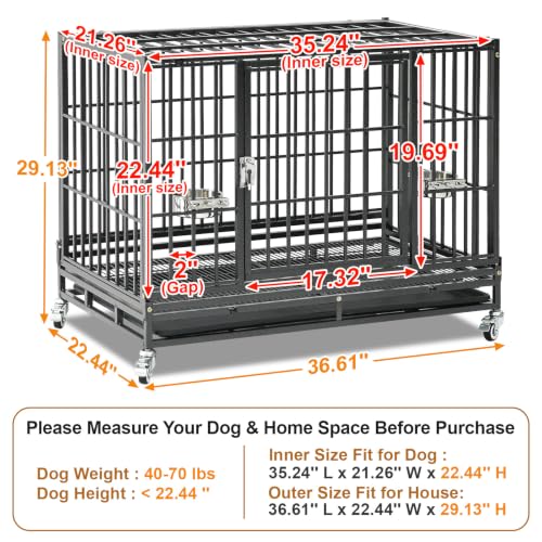 Homey Pet 37" Heavy Duty Stackable Dog Crate with Wheels for Medium Dogs | Metal Dog Cage Kennel with Escape proof Locks, Removable Tray, Bowl, Open Top, Ideal for Breeders, Groomers & Multi-dog Homes - size: 36.6"L x 22.5"W x 29.1"H
