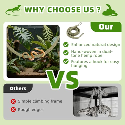 Snake Climbing Rope,Snakes Ladders Toys, Snake Enrichment Supplies, Small Reptile Tank Accessories, Reptile Climbing Toys for Ball Python Corn Hermit Crab Lizards Geckos (Green) - color: Green