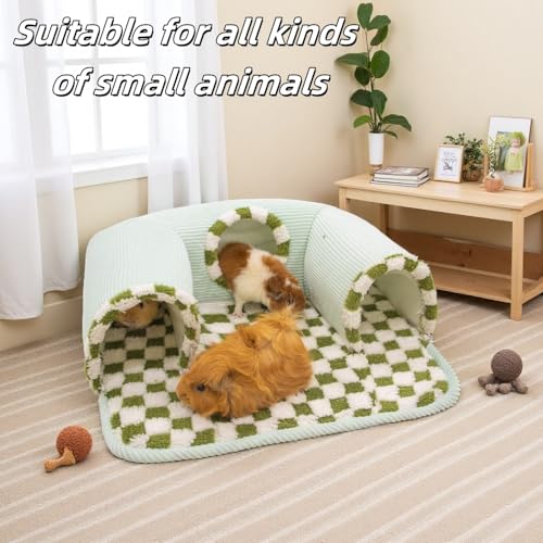 Guinea Pig Hideout Tunnel with Warm Bed for Small Pet 3 Cave Small Animal Tunnel Toy Cages Green - color: Green