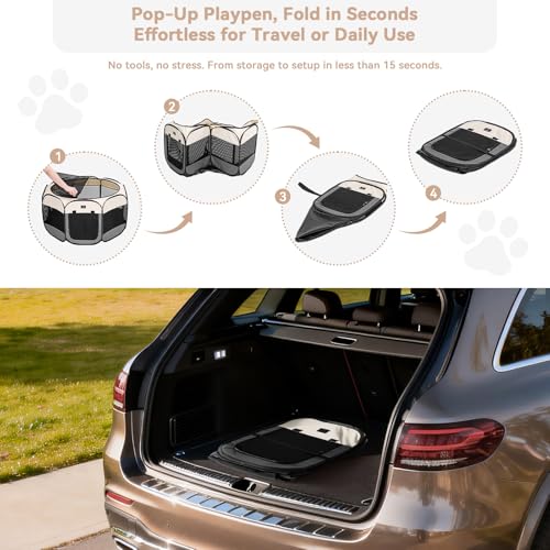 A 4 Pet 50.39-in Dog Playpen, Small Dogs & Puppies, Grey+Beige | Includes bowl, waterproof floor, pop-up design, home/travel/outdoor use - color: Grey+Beige, size: L(50.39"x50.39"x25")