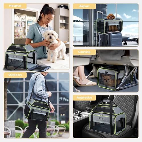 Lekereise Top-Expandable Pet Carrier 18x11x11Inch Delta American United Airline Approved Soft Sided Underseat to 15lbs Travel Carriers for Small Dogs Cats with Locking Safety Zippers Anti-Scratch Mesh - color: Gray