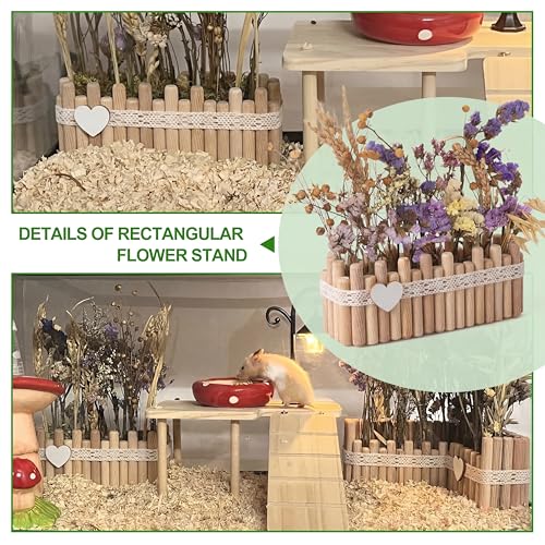 Hamster Cage Sprays Flower Foraging Holder - Natural Wood Feeding Stand, Small Pet Habitat Accessories for Hamsters Mouse Guinea Pig Dwarf Gerbils Syrian Mice (Lace - Rectangle)