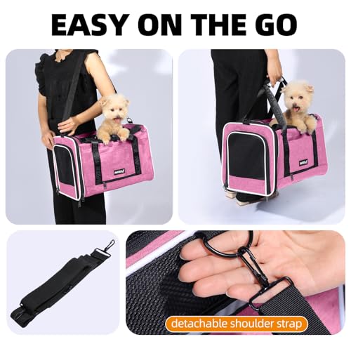 Cat Carrier for Travel, Soft-Sided, Top Loading, Privacy Curtain, to 20 lbs | Medium Pet Carry Bag Anxiety Cat, Vet Visits Car Transport, Luggage Sleeve Suitcase Attachable Small Puppy Crate Kennel Pink - color: Pink