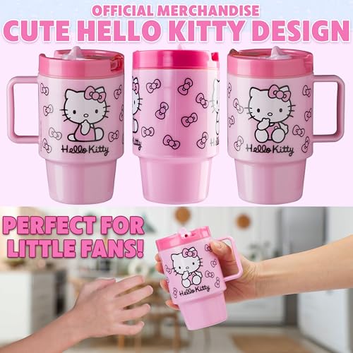 Get Trend Hello Kitty Sanrio Kids Water Bottle with Straw 16.9 oz BPA Free Leakproof Plastic Cup with Lid Handle Kawaii Tumbler Gifts for Kids (Pink Hello Kitty) - color: Pink Hello Kitty