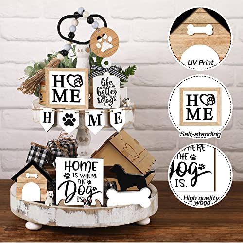 FairySandy 11 Pcs Dog Tiered Tray Decor Dog Home Rustic Farmhouse Tiered Tray Decorations Set Home Wooden Signs Vintage Farm Animal Farmhouse Tabletop Wood Signs for Kitchen Table Shelf Decor - style: Dog