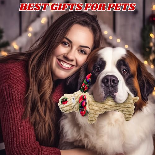 Dog Toys Squeaky Interactive Deer Shape Toy | Puppy Teething Chew Toy, Stuffed PP Cotton, Crinkle Sound Paper Tail, Large Medium Small Breeds - style: Christmas Deer Wide Velvet