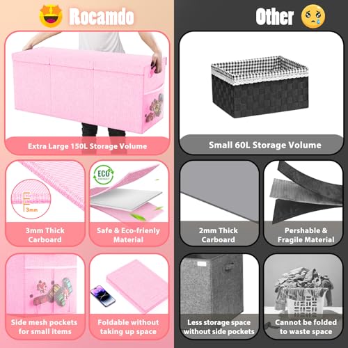 Large Toy Storage Box with Lid & Dividers, Collapsible Kids Toy Chest, Pink | Toy Box for Boys, Girls, Nursery, Bedroom, Living Room, Playroom, 40X14X16 inches - color: Extra Large Pink